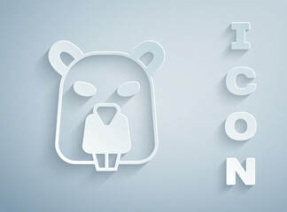 Paper cut Beaver animal icon isolated on grey background. Paper art style. Vector