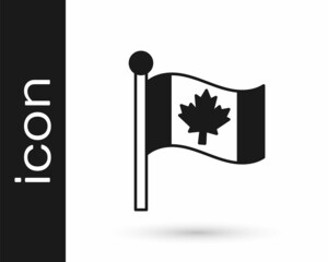 Black Flag of Canada icon isolated on white background. North America country flag on flagpole. Vector