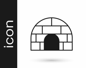 Black Igloo ice house icon isolated on white background. Snow home, Eskimo dome-shaped hut winter shelter, made of blocks. Vector
