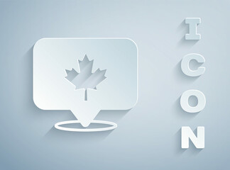 Paper cut Canadian maple leaf icon isolated on grey background. Canada symbol maple leaf. Paper art style. Vector