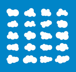 Set of blue sky, clouds. Cloud icon, cloud shape. Set of different clouds. Vector illustration