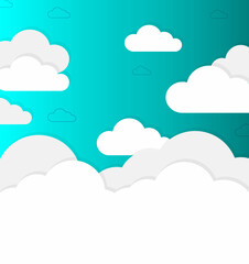 Blue cloudy sky. White clouds against the blue sky. Vector illustration. Flat