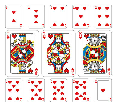 Playing Cards Hearts Yellow Red Blue and Black