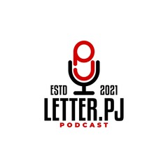combination of a letter p and letter j forming a microphone, good for podcast logo