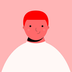 Portrait of red-haired boy. Vector illustration of smiling teenager. Cute student avatar.