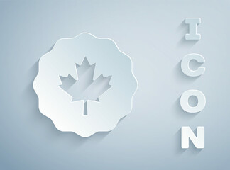 Paper cut Canadian maple leaf icon isolated on grey background. Canada symbol maple leaf. Paper art style. Vector
