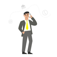 The businessman speaks on the phone. Communication with people, messengers. Business concept for business negotiations.