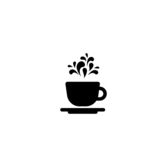 mug with drops flying out. silhouette icon. Mug with tea or coffee icon flat.