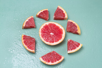 Sliced Grapefruit with red pulp,
