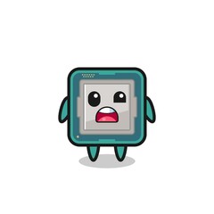 the shocked face of the cute processor mascot