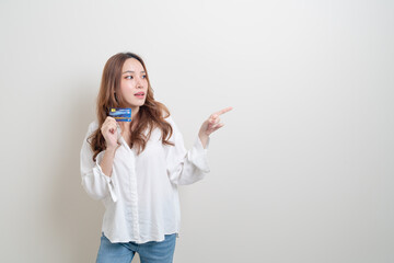 portrait beautiful Asian woman holding credit card