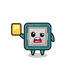 cartoon processor character as a football referee giving a yellow card