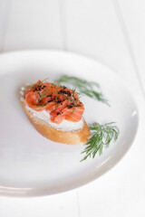 sandwich with salmon . bruschetta with salmon and dill