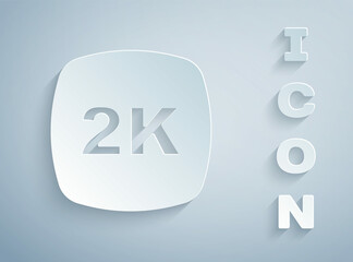 Paper cut 2k Ultra HD icon isolated on grey background. Paper art style. Vector