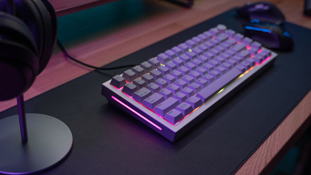 KL, MALAYSIA - August 8, 2021 : A stylish premium RGB mechanical gaming keyboard with alluminium base, the GMMK PRO by Glorious
