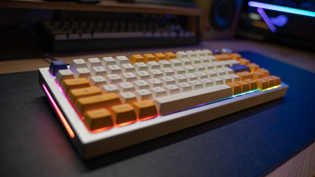 KL, MALAYSIA - August 8, 2021 : A stylish premium RGB mechanical gaming keyboard with alluminium base, the GMMK PRO by Glorious