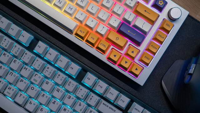 KL, MALAYSIA - August 8, 2021 : A stylish premium RGB mechanical gaming keyboard with alluminium base, the GMMK PRO by Glorious