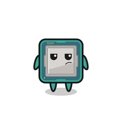 cute processor character with suspicious expression