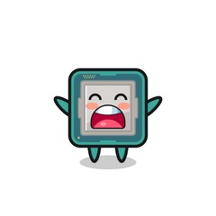 cute processor mascot with a yawn expression