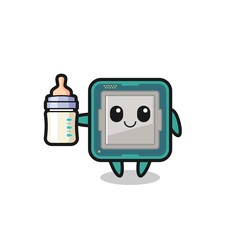 baby processor cartoon character with milk bottle