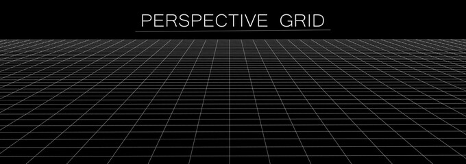 Vector perspective mesh. Detailed lines on a black background. 3d illustration.