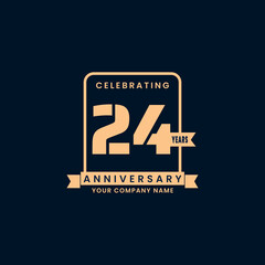gold modern 24 year anniversary logo. birthday. Celebration. Celebrating. element. Tape