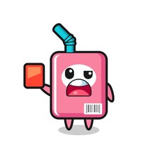 milk box cute mascot as referee giving a red card