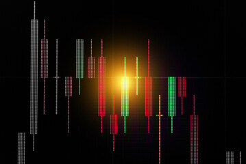 Fundamental and technical analysis of stock market as concept. Candle stick graph chart of stock market trading to represent about Bullish point, Bearish point and trend of digital price graph.