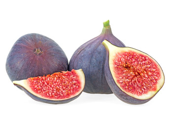 Fresh figs. Fruits with half and quarter isolated on a white background.