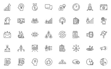 Obraz premium set of business line icons, startup, work, management