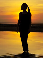 Silhouette of a person on the beach at sunset