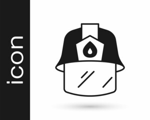 Black Firefighter helmet or fireman hat icon isolated on white background. Vector