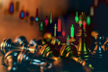 Stock market trend or Forex trading graph chart for financial planning as concept. Double exposure of digital number and price quote to do stock analysis with many indicators.