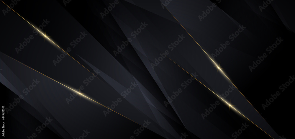 Wall mural abstract template dark triangles diagonal background with golden line. luxury style.