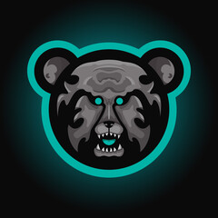 angry bear head illustration. scary, creative, animal, cartoon and mascot style. black and green. suitable for logo, icon, symbol and sign. such as e sports, sports, strong logo and t shirt design