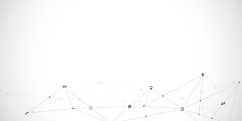 Information technology background with infographic elements and flat icons. Digital technology, network connection and communication concept. Vector illustration