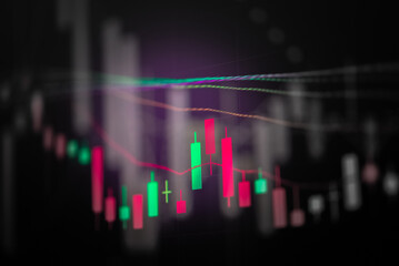 Abstract financial trading graphs and digital number of foreign exchange market trading on monitor. Background of gold and blue digital chart to represent stock market trend.