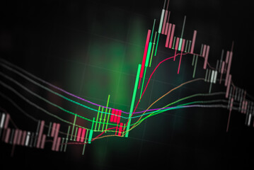 Abstract financial trading graphs and digital number of foreign exchange market trading on monitor. Background of gold and blue digital chart to represent stock market trend.