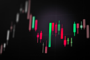 Abstract financial trading graphs and digital number of foreign exchange market trading on monitor. Background of gold and blue digital chart to represent stock market trend.