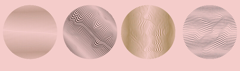 Modern design elements  . Contemporary abstract vector striped geometric round shapes . Background, Trendy hand drawn wavy lines pattern .