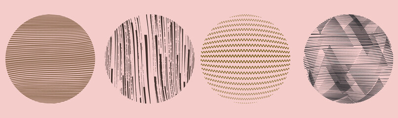 Modern design elements  . Contemporary abstract vector striped geometric round shapes . Background, Trendy hand drawn wavy lines pattern .