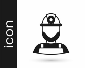 Black Miner in a helmet icon isolated on white background. Vector