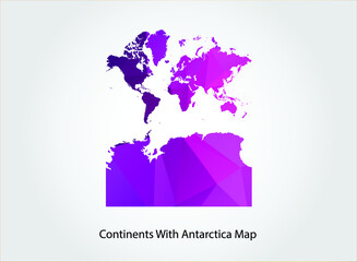 Continents With Antarctica Map pink Color on white background polygonal