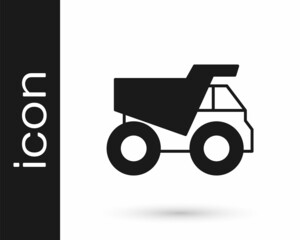 Black Mining dump truck icon isolated on white background. Vector