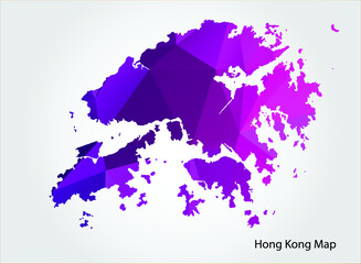  Hong Kong Map pink Color on white background polygonal