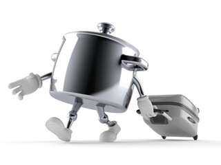 Kitchen pot character with suitcase