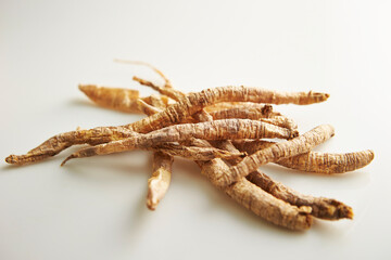 dried medicinal herbs on a white background 