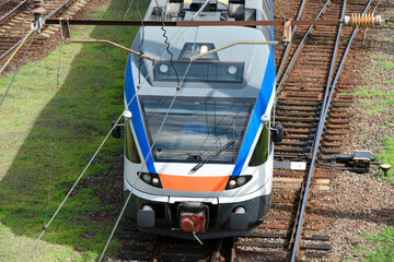 The main carriage of a modern train on the railway