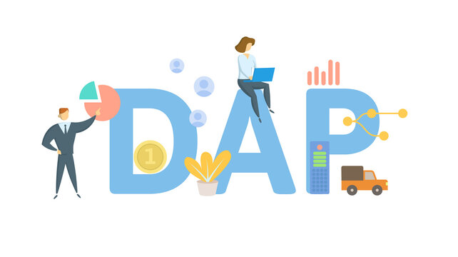 DAP, Delivered At Place. Concept with keywords, people and icons. Flat vector illustration. Isolated on white.
