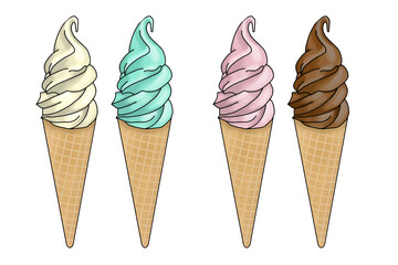 Hand draw illustration ice cream. Summer food, cold cream, frozen.Digital clipart gelato.Logo design, menu,restaurant